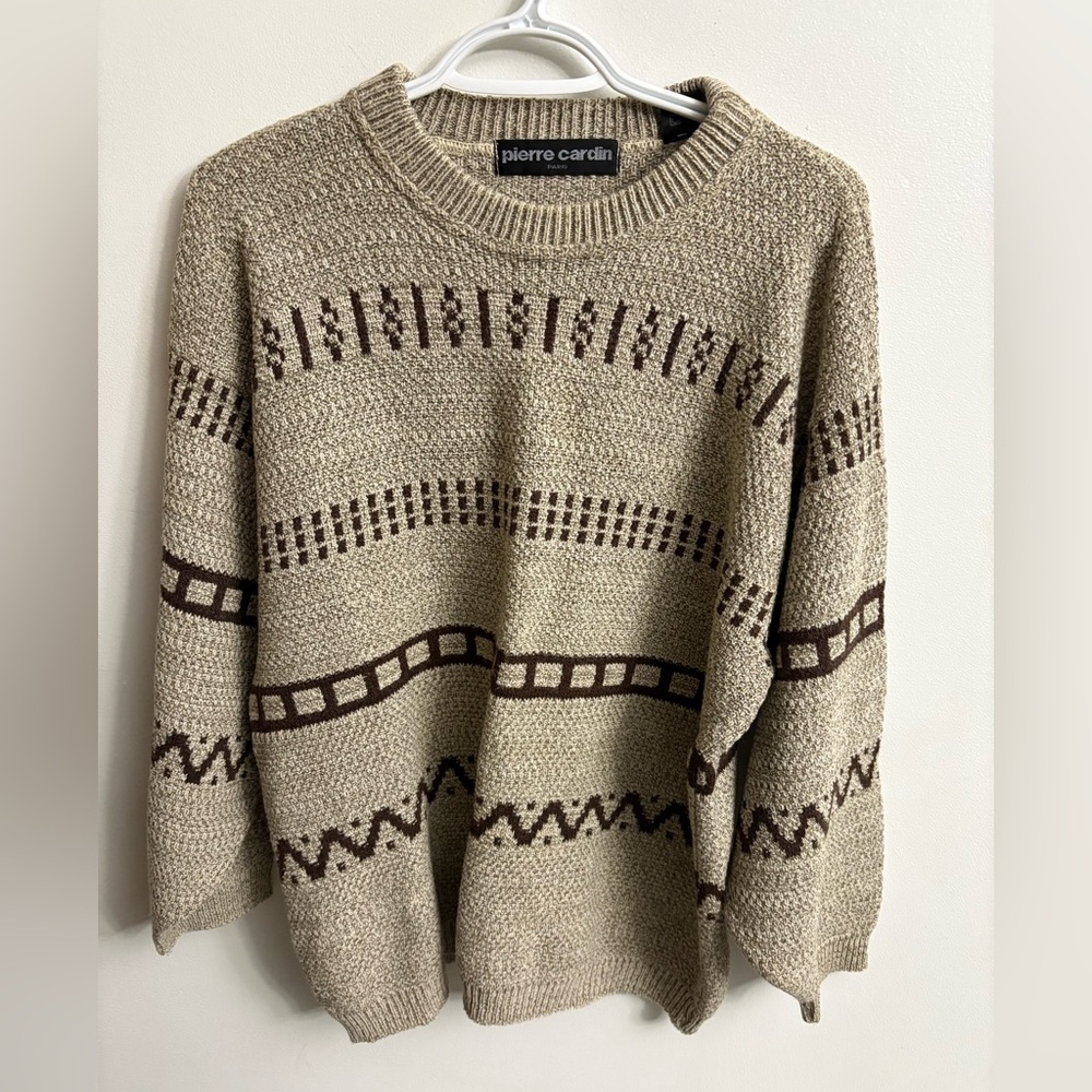 Pierre Cardin unisex Tan and Brown abstract Crewneck Sweater medium